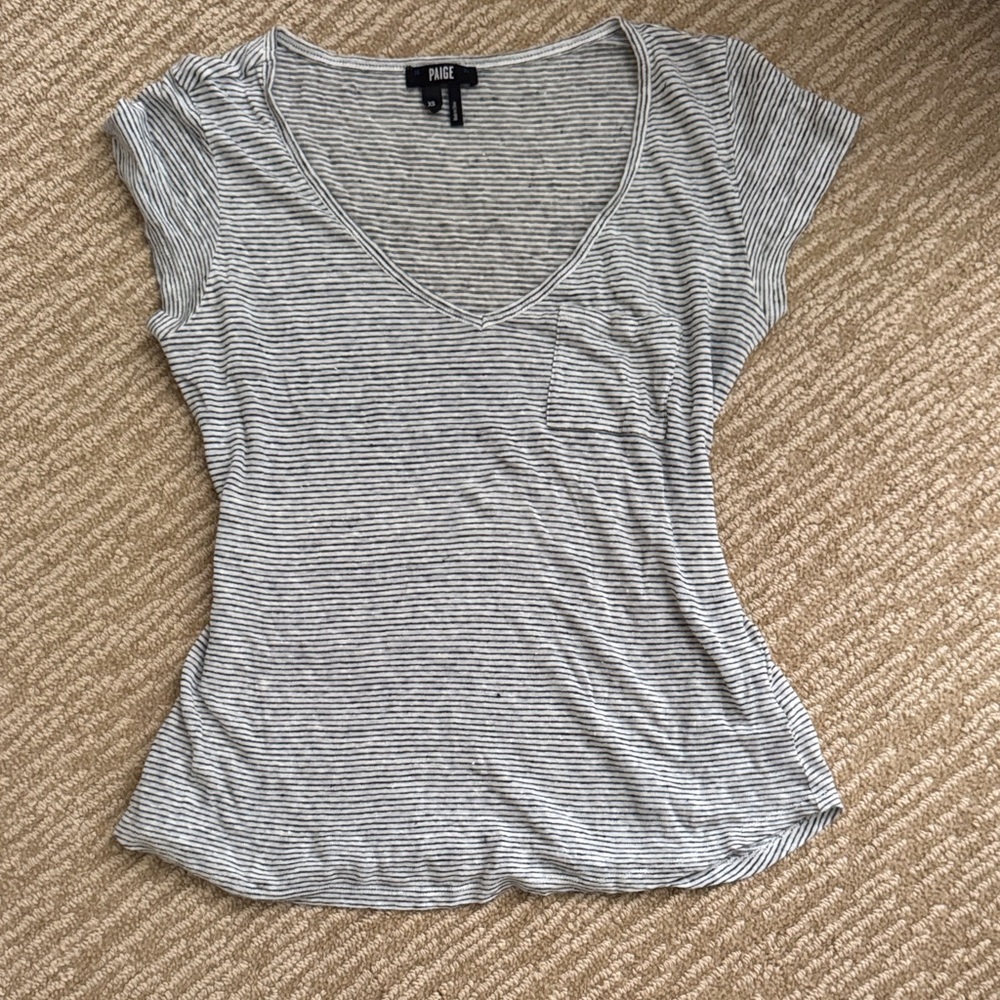 PAIGE Black and White Striped Short Sleeve Top